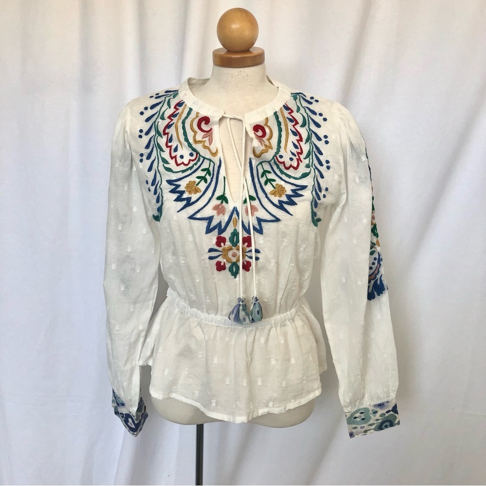 Anthropologie - Forever That Girl - Embroidered Peasant Top - NWT - Some Pulls